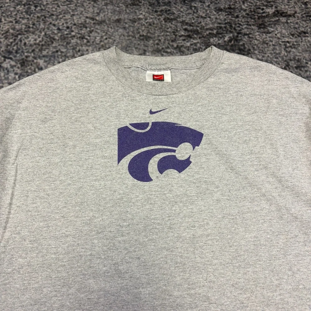 VTG Nike Center Swoosh Kansas State Wildcats T Shirt Mens XL Gray Y2K